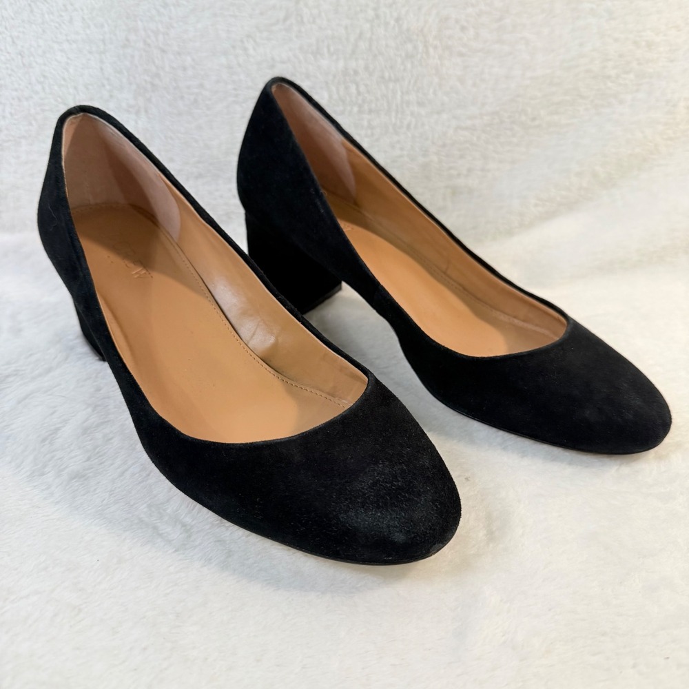 J.Crew Lucie Block Heel Pumps Black Suede Round Toe Shoes Womens 7 - Picture 3 of 8